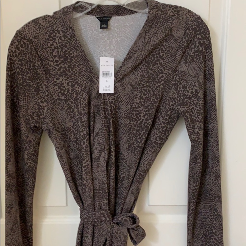 NWT Ann Taylor snakeskin gray wrap dress
